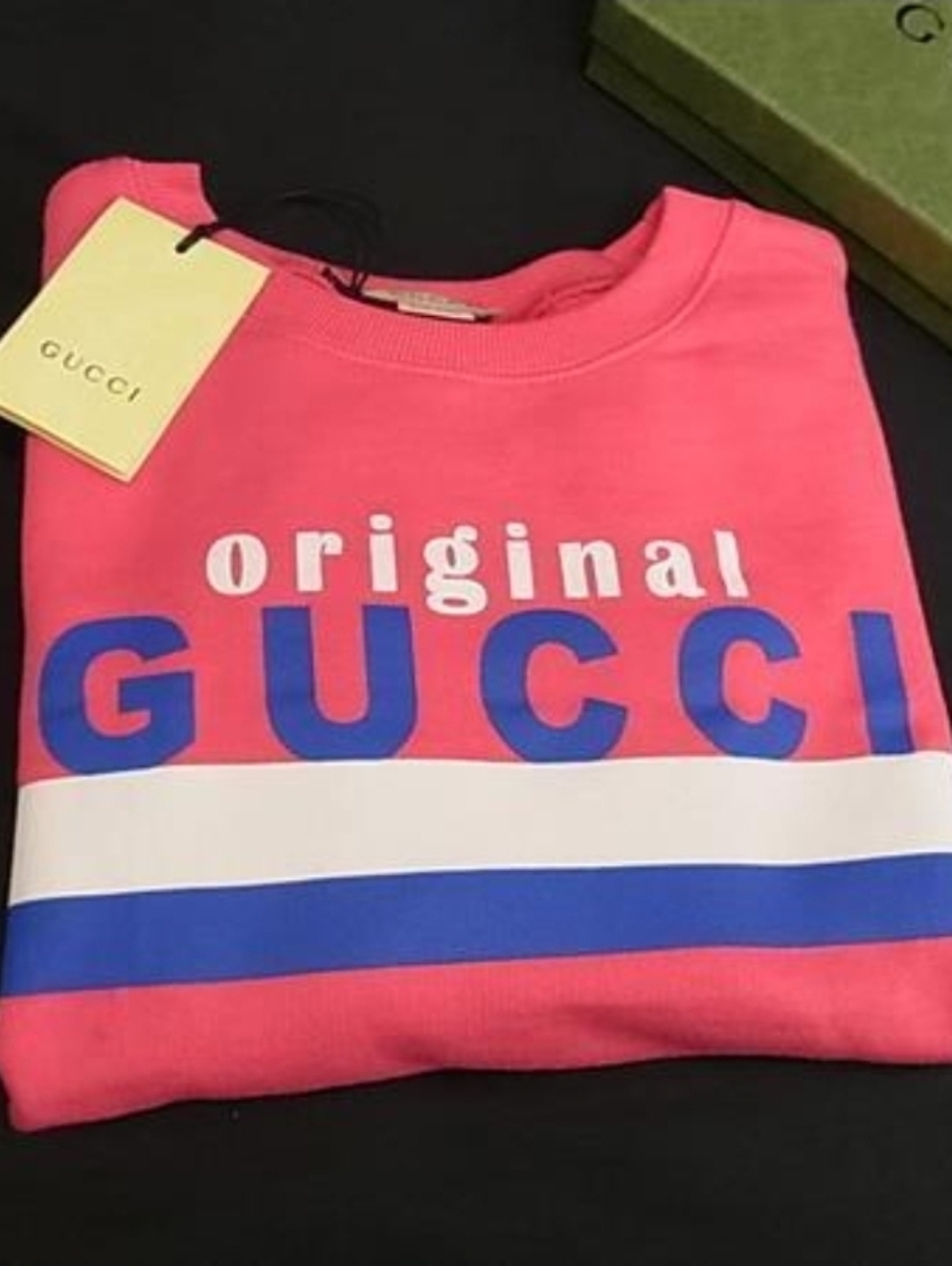 Gucci Pink Sweatshirt "Original Gucci"with Blue Logo and White Stripe Suze 8